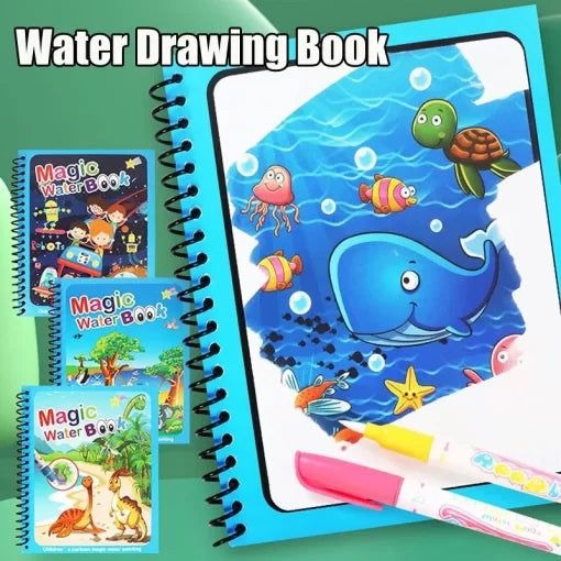 Magic Water Coloring Book For Toddlers Reusable Water Painting Book With 1 Pen Educational Travel Toy | Random Design